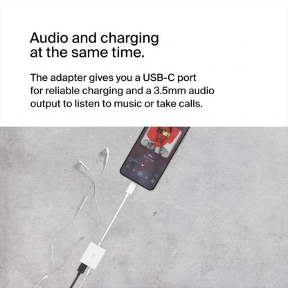 Belkin RockStar 3.5mm Audio + USB-C Charge Adapter V2 - активен адаптер USB-C към 3.5 мм. аудио изход и USB-C изход (бял)  2