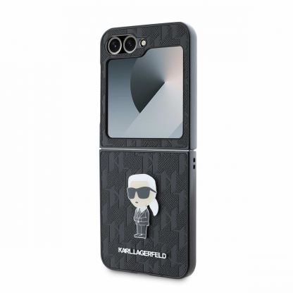 Karl Lagerfeld PU Saffiano Monogram Ikonik Case - дизайнерски кожен кейс за Samsung Galaxy Z Flip6 (черен) 3