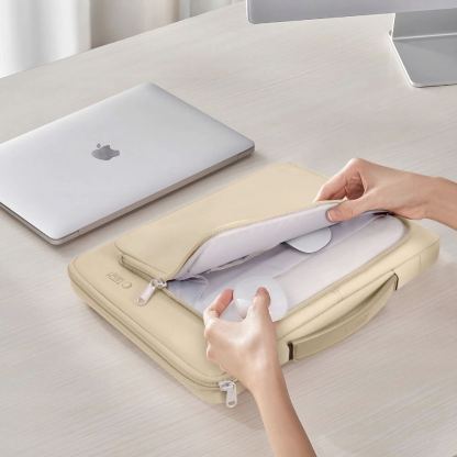 Tech-Protect Basic Laptop Bag 14 - елегантна чанта за MacBook Pro 14 М1 (2021), MacBook Pro 13 и лаптопи до 14 инча (бежов) 4