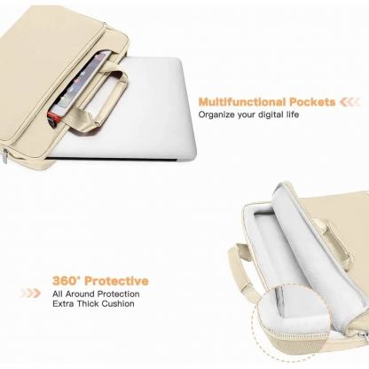 Tech-Protect PocketBag Laptop Bag 14 - елегантна чанта с дръжки и презрамка за MacBook Air 13, MacBook Pro 13, MacBook Pro 14 и лаптопи до 14 инча (бежов) 3