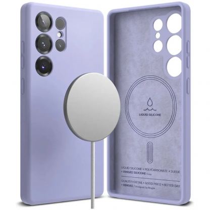Ringke Liquid Silicone Magnetic Case - силиконов (TPU) калъф с MagSafe за Samsung Galaxy S25 Ultra (лилав) 2
