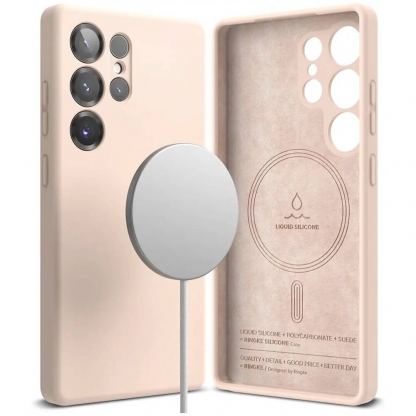 Ringke Liquid Silicone Magnetic Case - силиконов (TPU) калъф с MagSafe за Samsung Galaxy S25 Ultra (розов) 2