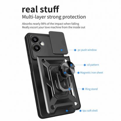 Techsuit CamShield Case - хибриден удароустойчив кейс с пръстен против изпускане за Samsung Galaxy S25 Edge (черен)  2