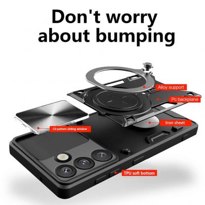 Techsuit CamGuard Pro Case - хибриден удароустойчив кейс с вградена поставка за Samsung Galaxy S25 Edge (черен)  2