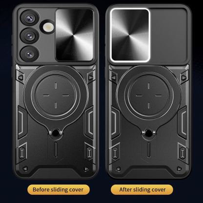Techsuit CamGuard Pro Case - хибриден удароустойчив кейс с вградена поставка за Samsung Galaxy S25 Edge (черен)  3