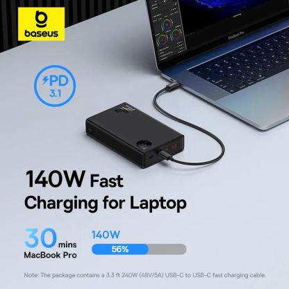 Baseus Adaman Power Bank 140W 24000 mAh (P10021508113-00) - преносима външна батерия с 2xUSB-C и 1xUSB-A изходи и технология за бързо зареждане (черен) 4