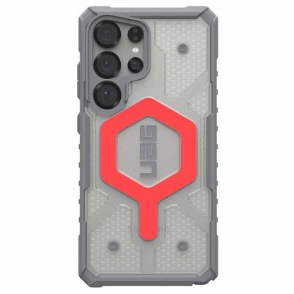 Urban Armor Gear Pathfinder Clear MagSafe Case - удароустойчив хибриден кейс с MagSafe и връзка за ръка за Samsung Galaxy S25 Ultra (сив-розов) 2