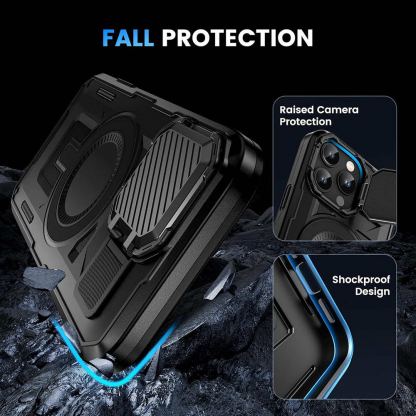 Techsuit CamVault Pro Case - хибриден удароустойчив кейс с вградена поставка и MagSafe за iPhone 16 Pro (черен)  4