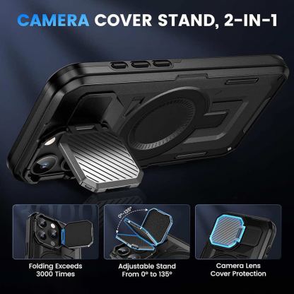Techsuit CamVault Pro Case - хибриден удароустойчив кейс с вградена поставка и MagSafe за iPhone 16 Pro (черен)  6