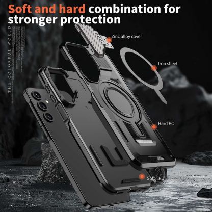 Techsuit CamVault Pro Case - хибриден удароустойчив кейс с вградена поставка и MagSafe за Samsung Galaxy A25 5G (черен)  3
