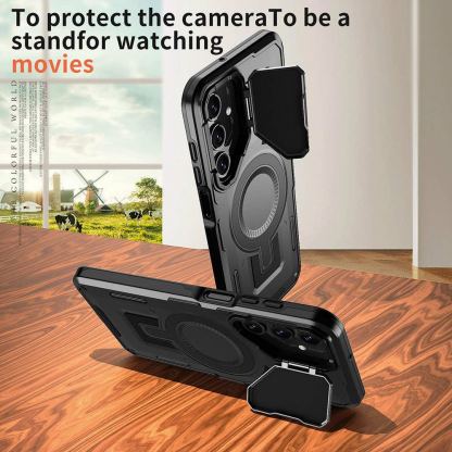 Techsuit CamVault Pro Case - хибриден удароустойчив кейс с вградена поставка и MagSafe за Samsung Galaxy A25 5G (черен)  6
