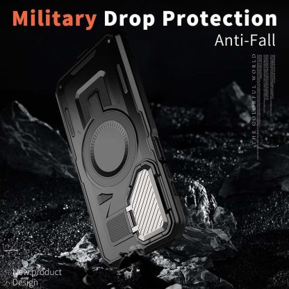 Techsuit CamVault Pro Case - хибриден удароустойчив кейс с вградена поставка и MagSafe за Samsung Galaxy A35 5G (черен)  2