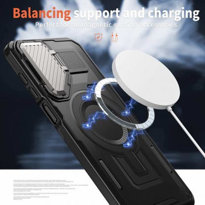 Techsuit CamVault Pro Case - хибриден удароустойчив кейс с вградена поставка и MagSafe за Samsung Galaxy A56 5G (черен)  4