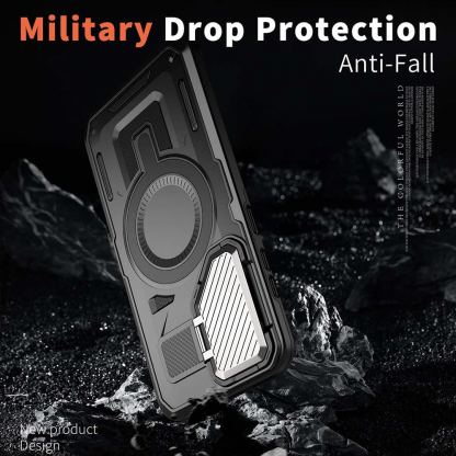 Techsuit CamVault Pro Case - хибриден удароустойчив кейс с вградена поставка и MagSafe за Samsung Galaxy S25 Ultra (черен)  3