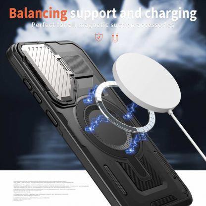 Techsuit CamVault Pro Case - хибриден удароустойчив кейс с вградена поставка и MagSafe за Samsung Galaxy S25 Ultra (черен)  4