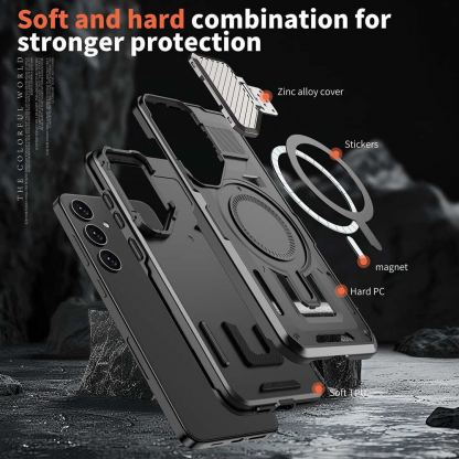 Techsuit CamVault Pro Case - хибриден удароустойчив кейс с вградена поставка и MagSafe за Samsung Galaxy S25 Ultra (черен)  6