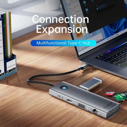 Orico 10in1 Multifunction USB-C 4K Hub (PW11-10P-SV-GY) - мултифункционален хъб за свързване на допълнителна периферия за компютри и лаптопи с USB-C порт (тъмносив) 3