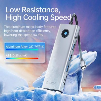 Orico 10in1 Multifunction USB-C 4K Hub (PW11-10P-SV-GY) - мултифункционален хъб за свързване на допълнителна периферия за компютри и лаптопи с USB-C порт (тъмносив) 4