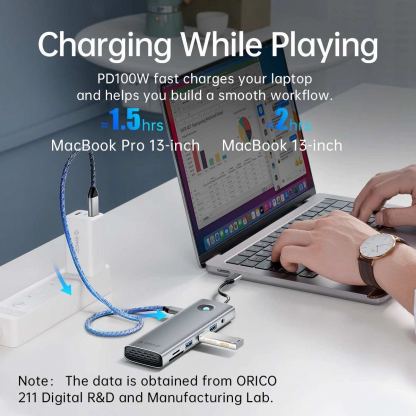 Orico 10in1 Multifunction USB-C 4K Hub (PW11-10P-SV-GY) - мултифункционален хъб за свързване на допълнителна периферия за компютри и лаптопи с USB-C порт (тъмносив) 8