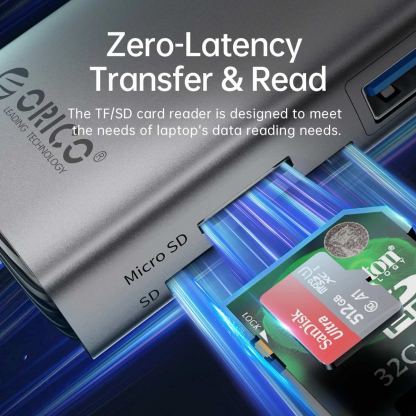 Orico 10in1 Multifunction USB-C 4K Hub (PW11-10P-SV-GY) - мултифункционален хъб за свързване на допълнителна периферия за компютри и лаптопи с USB-C порт (тъмносив) 9