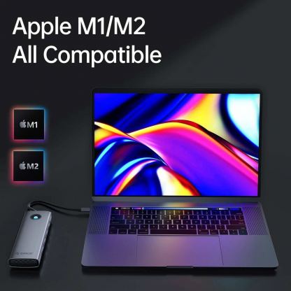 Orico 10in1 Multifunction USB-C 4K Hub (PW11-10P-SV-GY) - мултифункционален хъб за свързване на допълнителна периферия за компютри и лаптопи с USB-C порт (тъмносив) 10