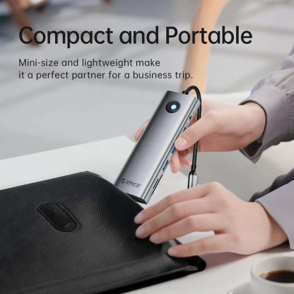 Orico 10in1 Multifunction USB-C 4K Hub (PW11-10P-SV-GY) - мултифункционален хъб за свързване на допълнителна периферия за компютри и лаптопи с USB-C порт (тъмносив) 13