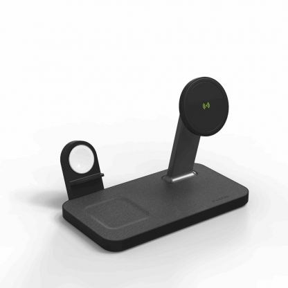 Mophie Snap Plus 3in1 Magnetic MagSafe Wireless Charger - тройна поставка (пад) за безжично зареждане за iPhone с Magsafe, Apple Watch, AirPods Pro и Qi съвместими устройства (черен) 2