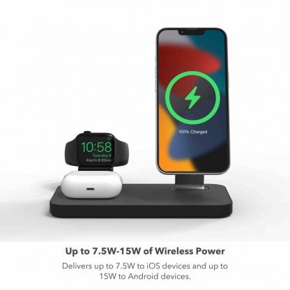 Mophie Snap Plus 3in1 Magnetic MagSafe Wireless Charger - тройна поставка (пад) за безжично зареждане за iPhone с Magsafe, Apple Watch, AirPods Pro и Qi съвместими устройства (черен) 9
