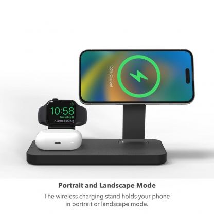 Mophie Snap Plus 3in1 Magnetic MagSafe Wireless Charger - тройна поставка (пад) за безжично зареждане за iPhone с Magsafe, Apple Watch, AirPods Pro и Qi съвместими устройства (черен) 14