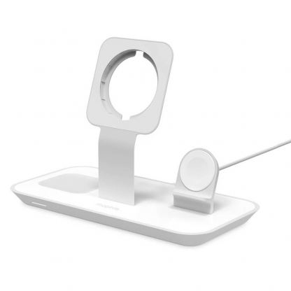 Mophie 3in1 Wireless Stand For Magsafe Charger - тройна поставка (пад) за безжично зареждане за iPhone съвместима с Magsafe захранване, Apple Watch, AirPods и Qi съвместими мобилни устройства (бял) 2