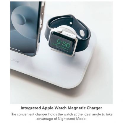 Mophie 3in1 Wireless Stand For Magsafe Charger - тройна поставка (пад) за безжично зареждане за iPhone съвместима с Magsafe захранване, Apple Watch, AirPods и Qi съвместими мобилни устройства (бял) 8