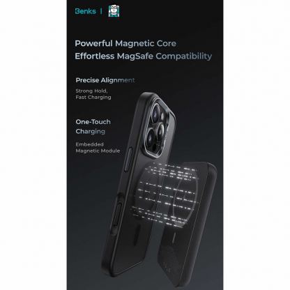 Benks Magnetic Mist Metal Frame Case - хибриден удароустойчив кейс с MagSafe за iPhone 16 (златист) 9