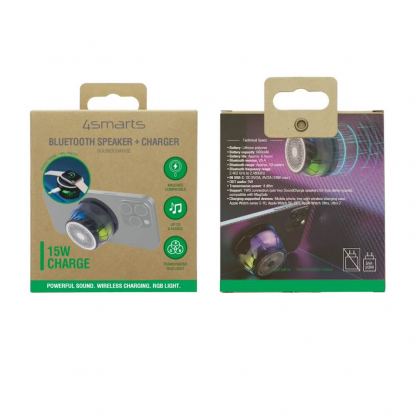 4smarts SoundCharge MagSafe Bluetooth Speaker 5W - портативен безжичен блутут спийкър с MagSafe и поставка (пад) за безжично зареждане за iPhone и мобилни устройства (черен-прозрачен) 7