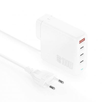 4Smarts GaN Charger Flex Pro 100W Travel Edition - захранване за ел. мрежа за лаптопи, смартфони и таблети с 3xUSB-C и 1xUSB-A изходи с технология за бързо зареждане (бял) 4