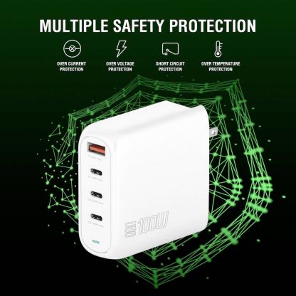 4Smarts GaN Charger Flex Pro 100W Travel Edition - захранване за ел. мрежа за лаптопи, смартфони и таблети с 3xUSB-C и 1xUSB-A изходи с технология за бързо зареждане (бял) 9