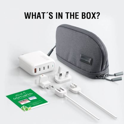 4Smarts GaN Charger Flex Pro 100W Travel Edition - захранване за ел. мрежа за лаптопи, смартфони и таблети с 3xUSB-C и 1xUSB-A изходи с технология за бързо зареждане (бял) 11