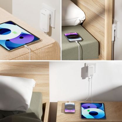 4smarts GaN FlatPlug Slim Duos Wall Charger 65W - захранване за ел. мрежа за мобилни устройства с 2xUSB-C изходи и с технология за бързо зареждане (бял) 4