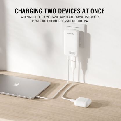 4smarts GaN FlatPlug Slim Duos Wall Charger 65W - захранване за ел. мрежа за мобилни устройства с 2xUSB-C изходи и с технология за бързо зареждане (бял) 6