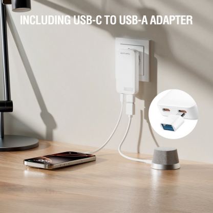 4smarts GaN FlatPlug Slim Duos Wall Charger 65W - захранване за ел. мрежа за мобилни устройства с 2xUSB-C изходи и с технология за бързо зареждане (бял) 7
