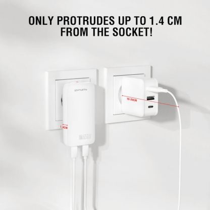 4smarts GaN FlatPlug Slim Duos Wall Charger 65W - захранване за ел. мрежа за мобилни устройства с 2xUSB-C изходи и с технология за бързо зареждане (бял) 9