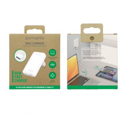 4smarts GaN FlatPlug Slim Duos Wall Charger 65W - захранване за ел. мрежа за мобилни устройства с 2xUSB-C изходи и с технология за бързо зареждане (бял) 12
