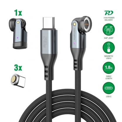 4smarts GravityCord Magnetic USB-C to USB-C Cable Set 240W - USB-C кабел с магнитен накрайник за устройства с USB-C (180см) (черен) 2