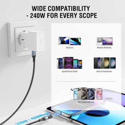 4smarts GravityCord Magnetic USB-C to USB-C Cable Set 240W - USB-C кабел с магнитен накрайник за устройства с USB-C (180см) (черен) 9