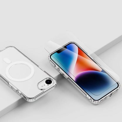 4smarts 3-in-1 Premium Starter Set - хибриден удароустойчив кейс с MagSafe, стъклено покритие за дисплея, покритие за камерата и 30W захранване за iPhone 16e (прозрачен) 5