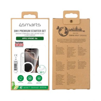 4smarts 3-in-1 Premium Starter Set - хибриден удароустойчив кейс с MagSafe, стъклено покритие за дисплея, покритие за камерата и 30W захранване за iPhone 16e (прозрачен) 6