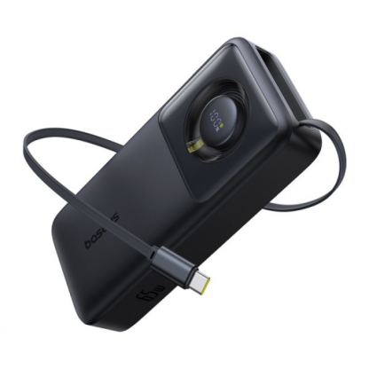 Baseus Free2Pull Power Bank 20000 mAh 65W (P10073700123-00) - преносима външна батерия вграден USB-C кабел и USB-C порт (черен)  2