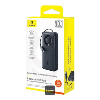 Baseus Free2Pull Power Bank 20000 mAh 65W (P10073700123-00) - преносима външна батерия вграден USB-C кабел и USB-C порт (черен)  5