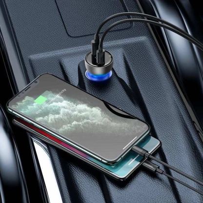 Baseus Digital Display Dual Quick Car Charger 65W (CCKX-C0A) - зарядно за кола с USB-A и USB-C изходи, с дисплей и с технология за бързо зареждане (сребрист) 4
