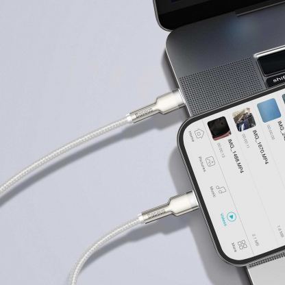 Baseus Cafule Metal Series USB-C to Lightning Cable PD 20W (CATLJK-A02) - USB-C към Lightning кабел за Apple устройства с Lightning порт (100 см) (бял) 9