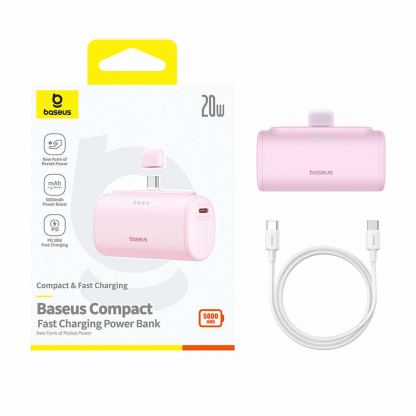 Baseus Compact Powerbank USB-C Connector 5000mAh 20W (P10068306213-00) - външна батерия с USB-C конектор (розов) 4